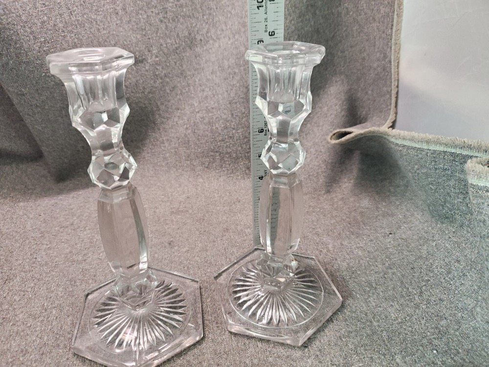 2 Clear Glass 9" Candle Stick Holders