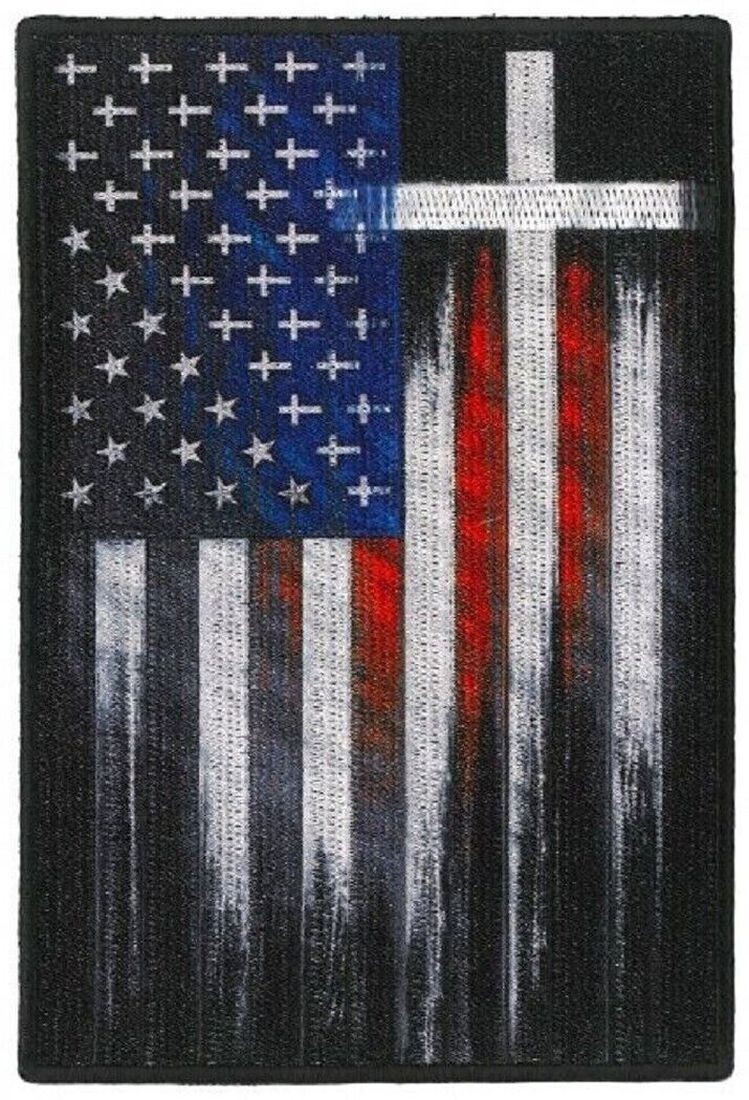 CROSS USA AMERICAN FLAG EMBROIDERED JACKET VEST BACK PATCH | 11.0 X 7.5 INCH