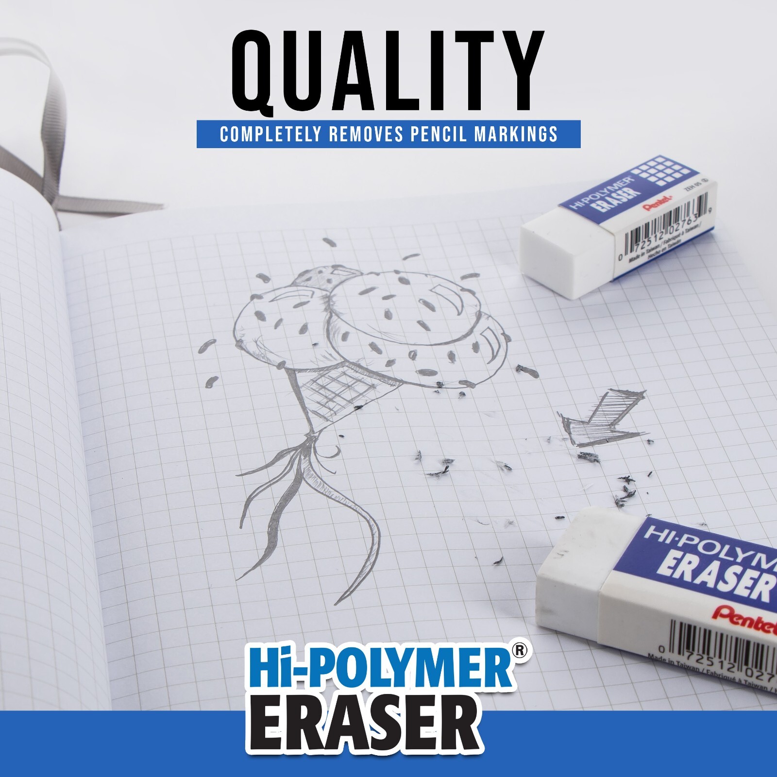 Pentel Hi-Polymer Block Eraser, Large, White, Pack of 10 (ZEH10PC10)