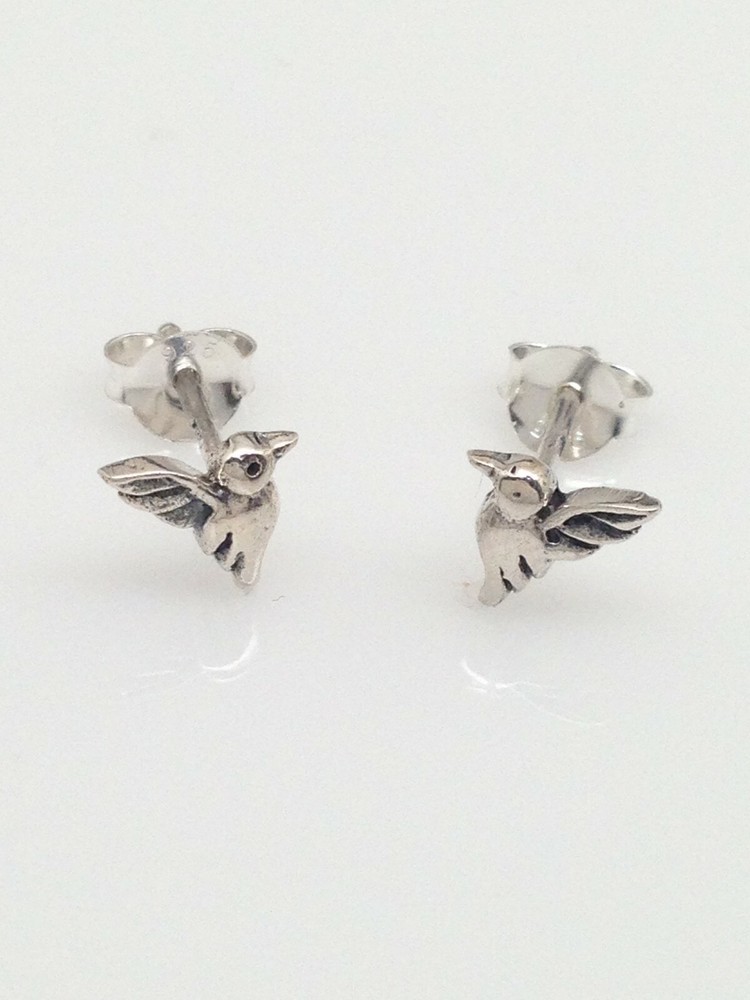 Solid Silver Hummingbird Stud Earrings 925 Sterling Silver Post Tiny 7mm