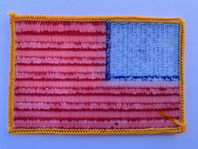 SEW-ON ONLY - USA AMERICAN FLAG EMBROIDERED PATCH GOLD BORDER (3 x 2”) - HI QLTY