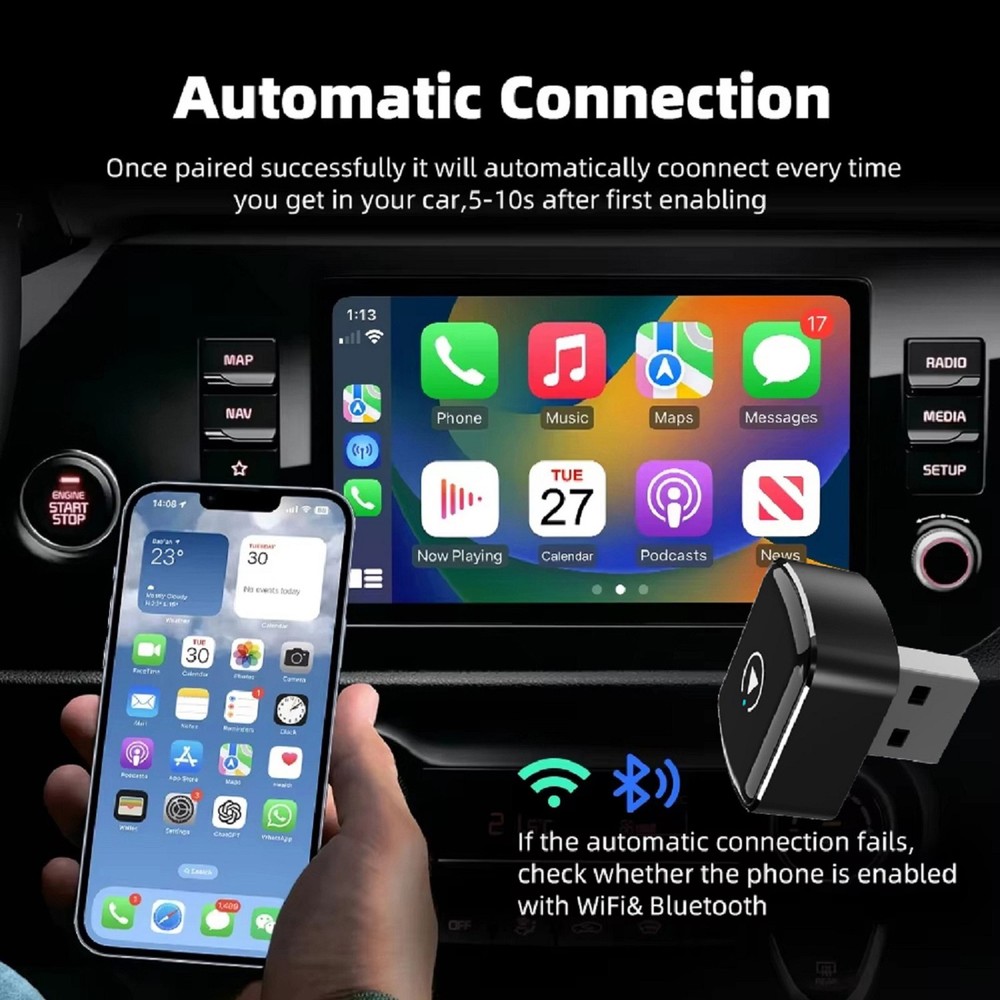 USB Auto Wireless CarPlay Adapter For Apple Android Wireless Dongle Plug ＆ Play