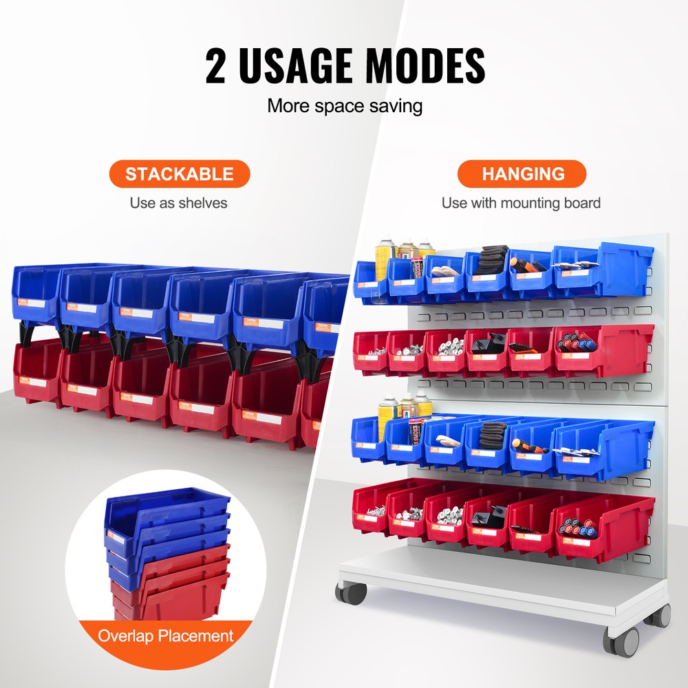 VEVOR Hanging Stackable Storage Bin Plastic Organizer Garage Box 12 PCS Blue/Red