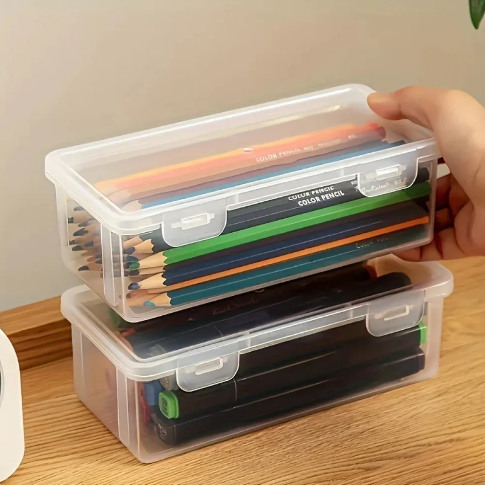 4pcs Large Clear Plastic Storage Boxes with Hinged Lids Home Office Organization