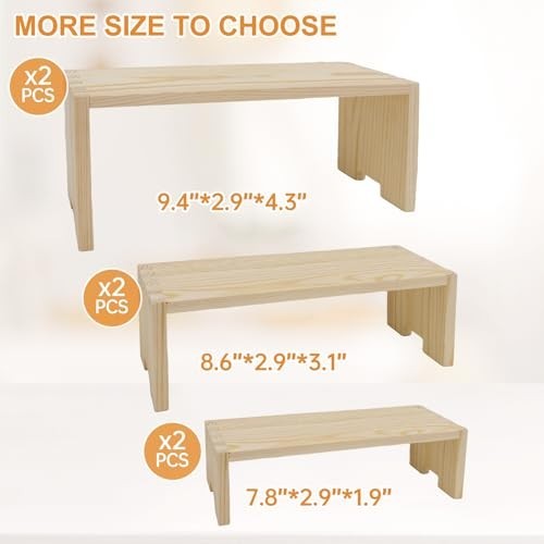 Wood Display Risers Set - 6 Pack 3-Tier Rectangular Stands for Cupcakes, Jewelry