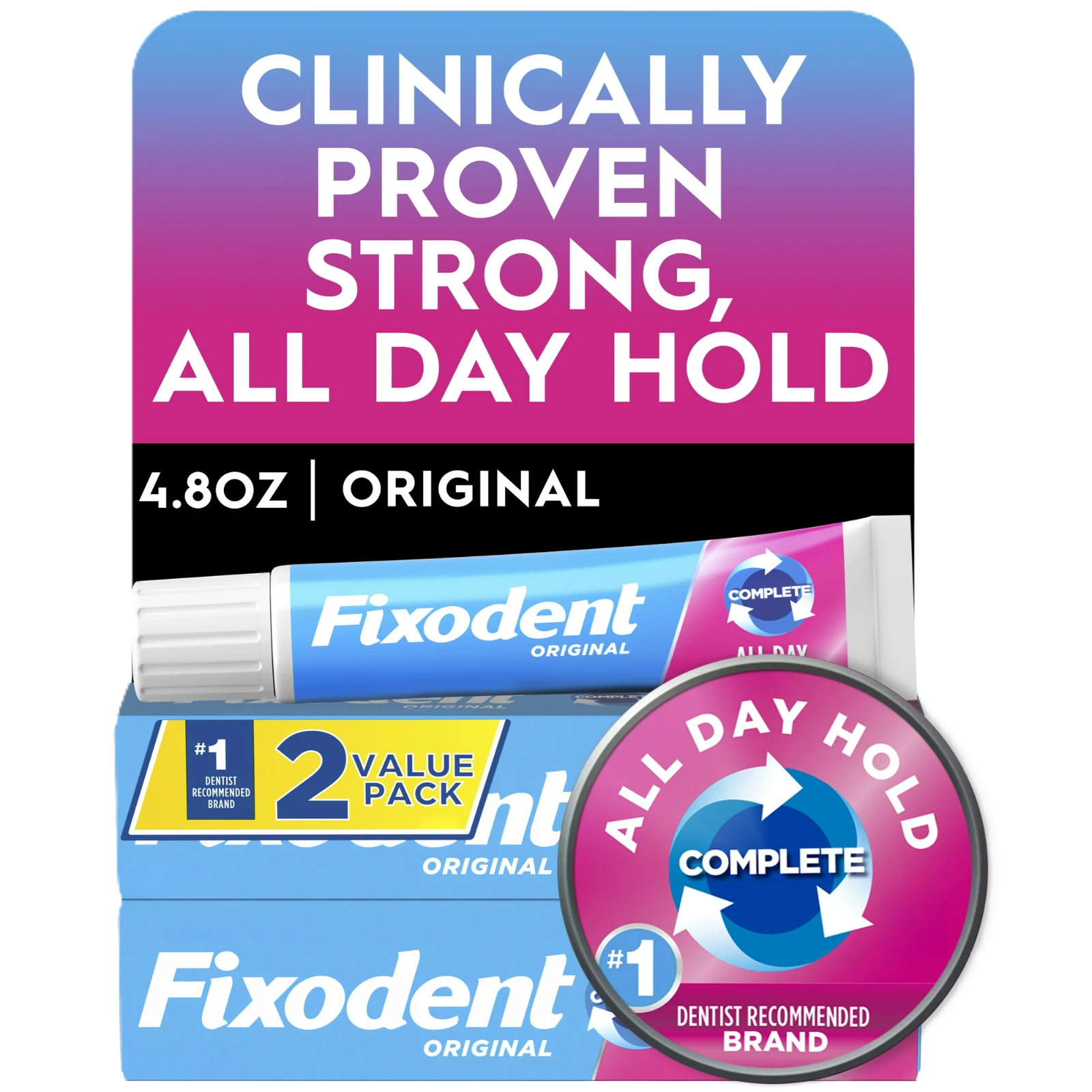 (Pack of 2) Fixodent Complete Original Denture Adhesive Cream 2.4 oz