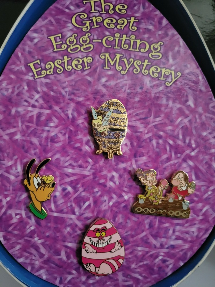 Disney Cheshire Cat Tinkerbell Pluto Grumpy Dopey Easter Basket Surprise Pin Set