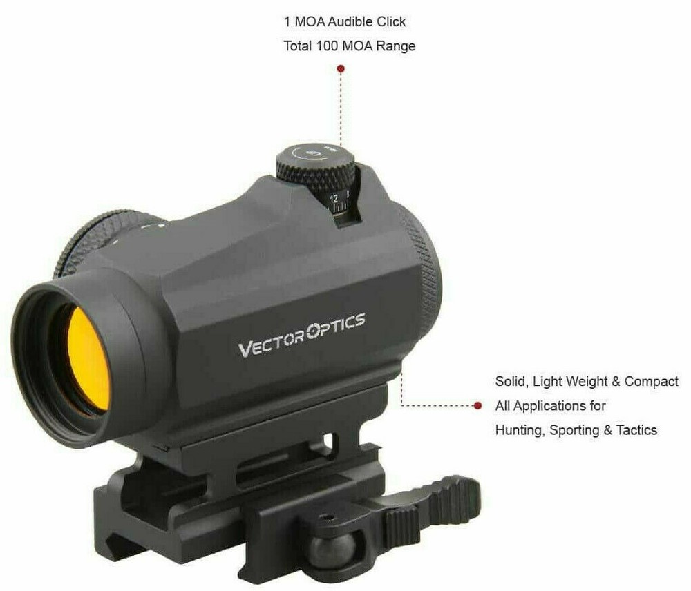 Vector Optics 1x22 Micro Red Dot Sight w/ QD Riser Mount & Low Profile Base g2