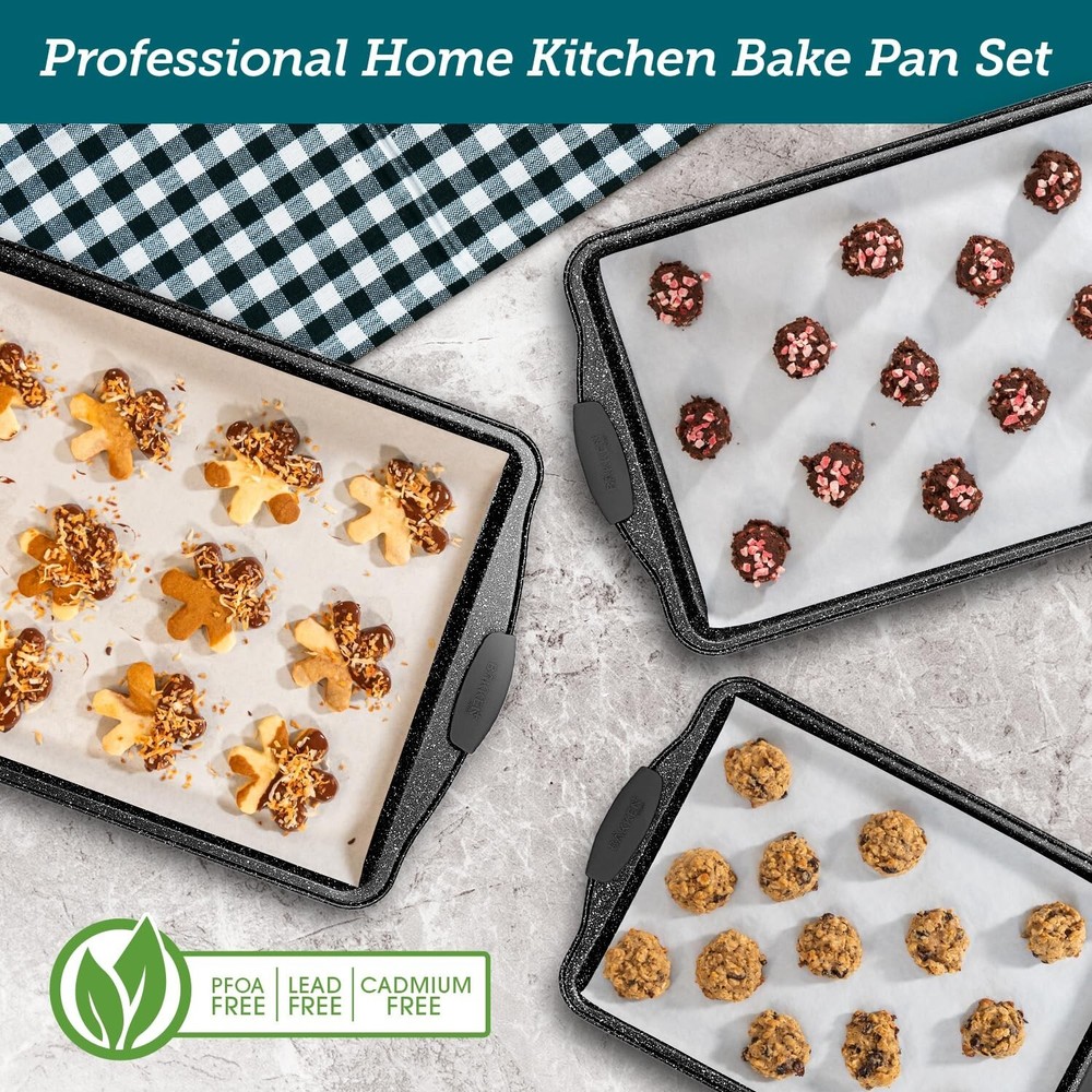 BAKKEN Cookie Sheets for Baking Nonstick Set - 3-Piece Stackable Carbon Steel...