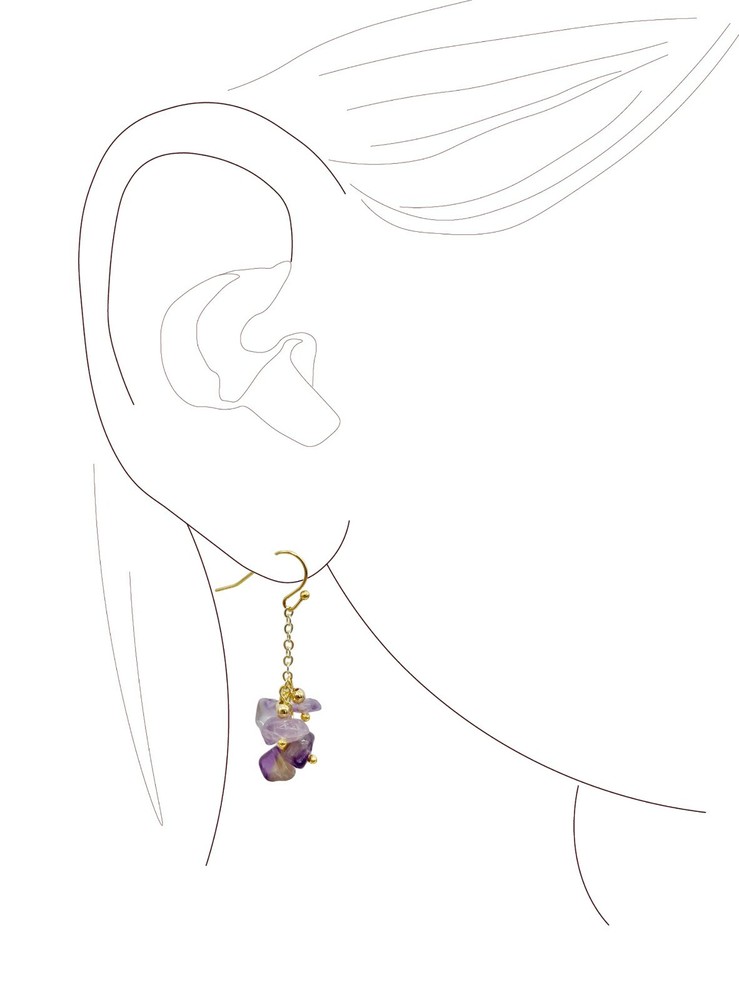 handmade earrings, gold Plated Hook and Amethyst