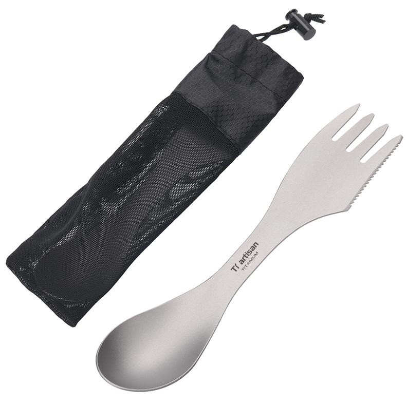 Pure Titanium Fork Spoon Knife 3 in 1 Spork Camping Backpacking Tableware Gift