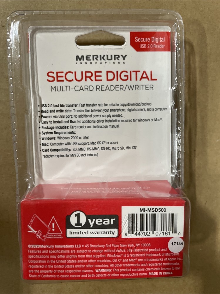 Merkury High Speed SD USB Multi-Card Reader / Writer