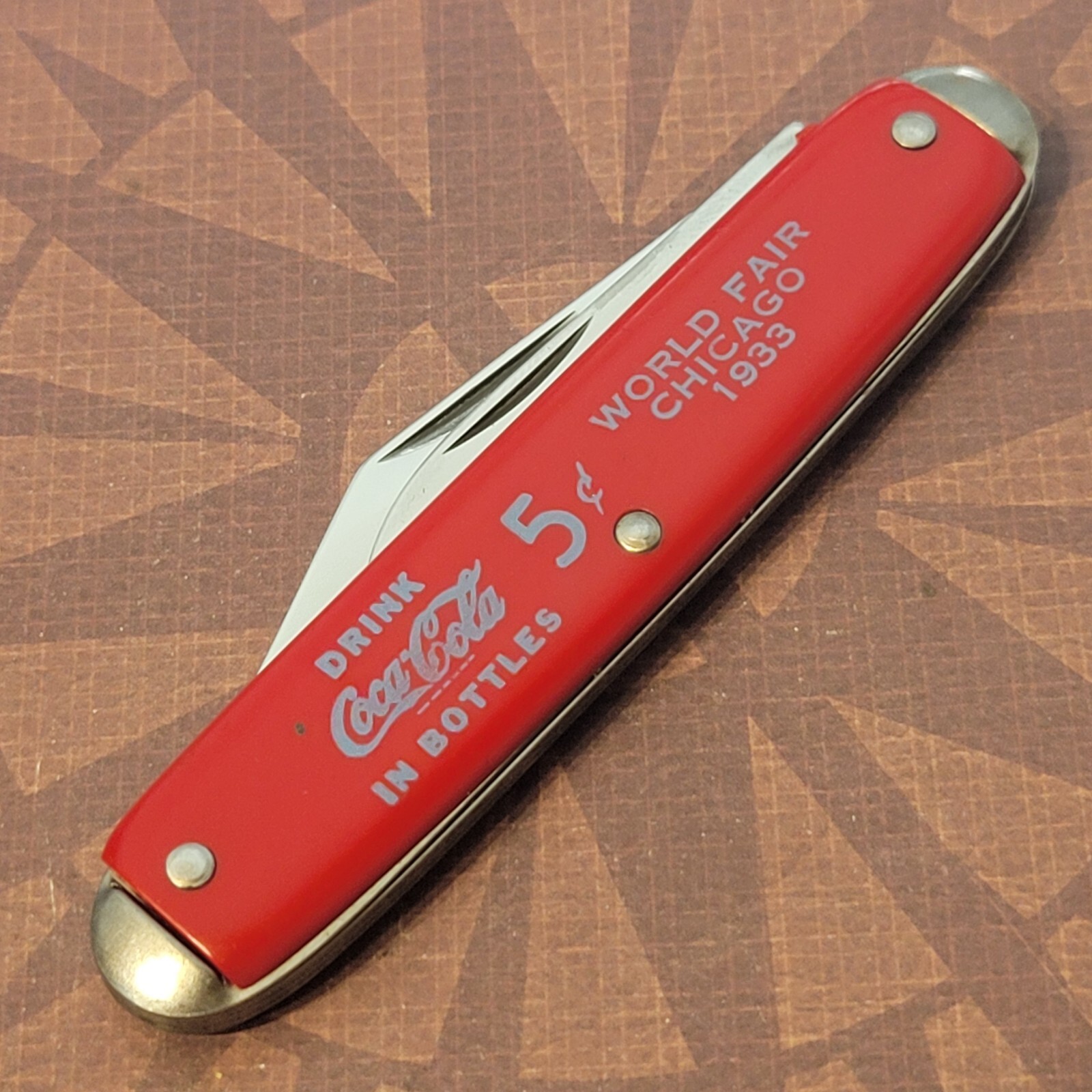 COCA COLA Advertising Knife Made In USA 2 Blade Jack Smooth Red Handles