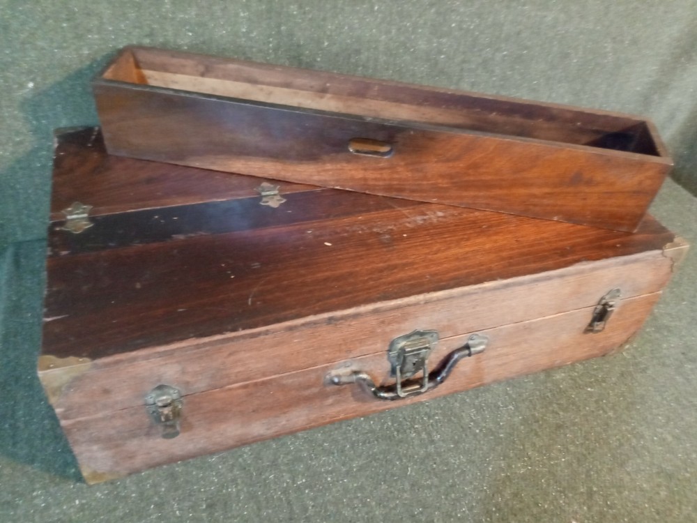 Solid Wood 1800's Toolbox Chest w/ Eagle Lock Drawer & Brass Hardware - SUPERB!