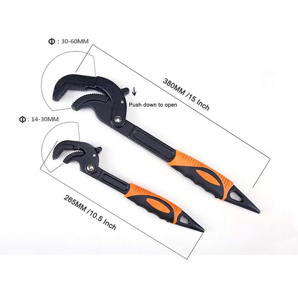 2pcs Multi-function Magic Wrench Self-Adjusting Spanner Power Grip Pipe Wrench