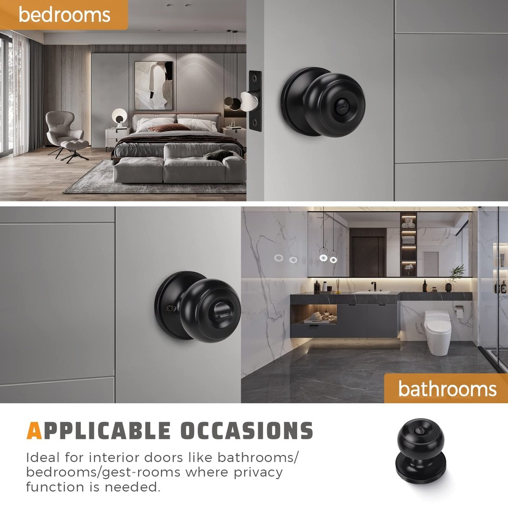KNOBWELL 5 Pack Matte Black Door Knobs Privacy Knob for 5 Pack,