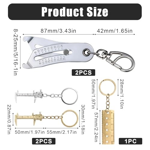 5PC Precision Thread Checker Keychain Set, Bolt Size Finder Tool with Mini