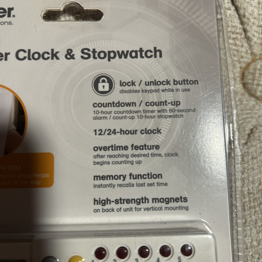 Polder 3-IN-1 Timer Clock & Stopwatch 898-90 Multi Function Tool w/ Lanyard NEW