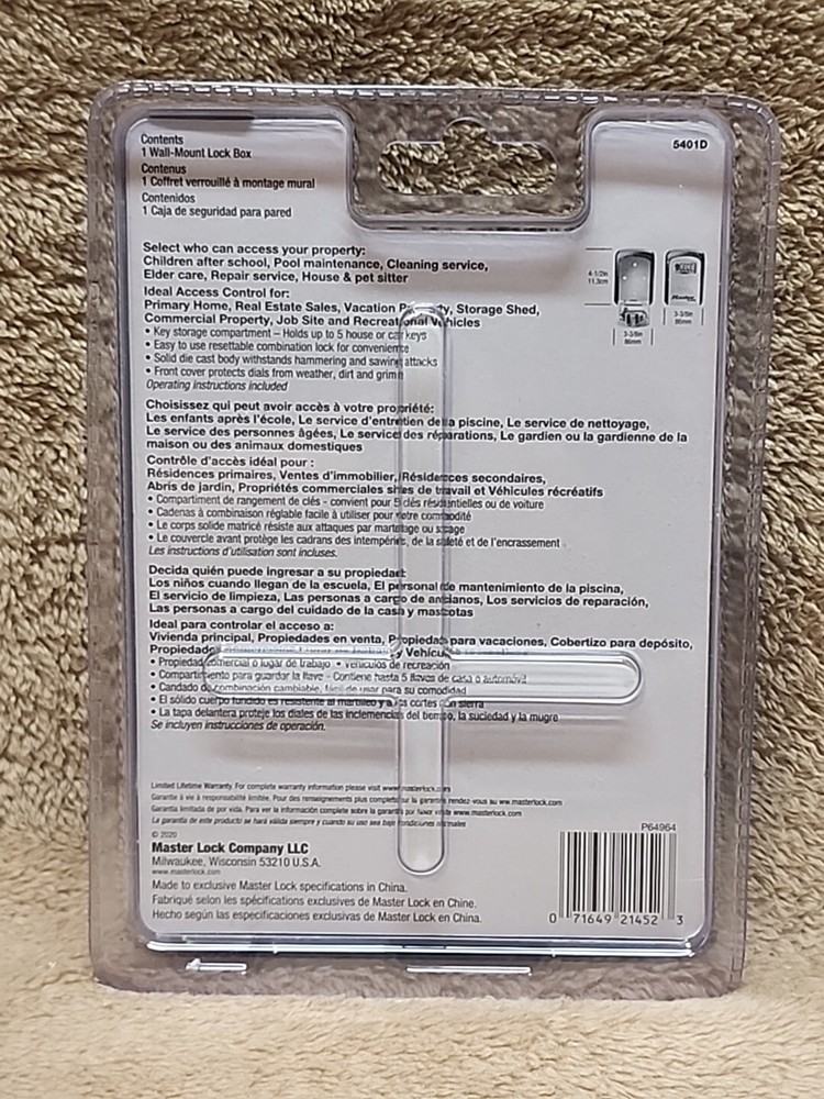 Master Lock Wall Mount Lock Box Combination Dials Holds 5 Keys 5401D