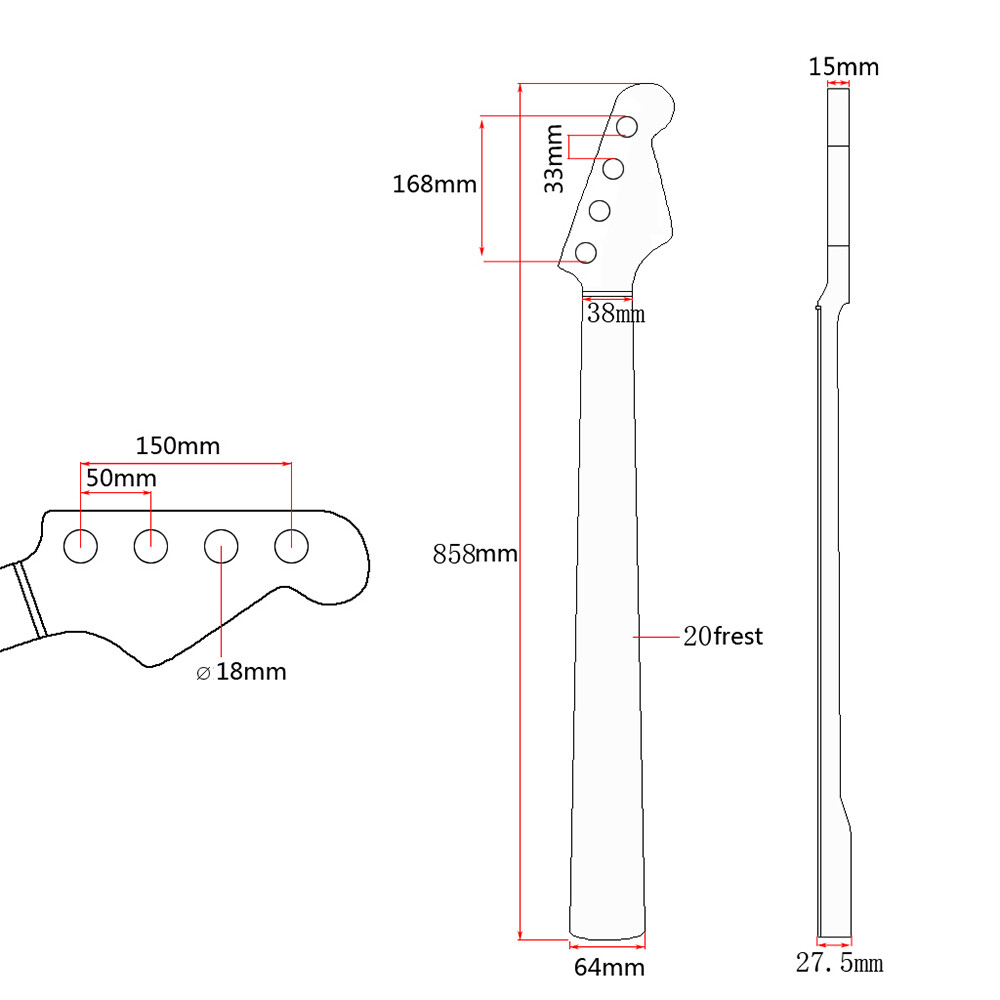 20 Frets Bass Guitar Neck for 4 String PB Bass Part Canada Maple Yellow Matte US