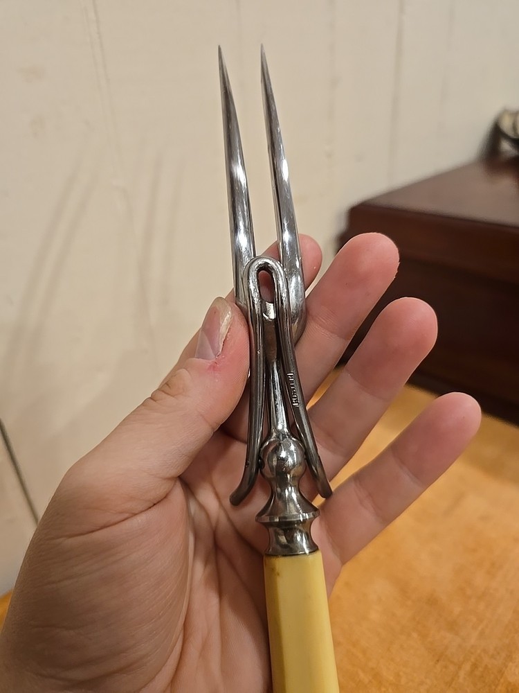 Vintage Yellow Bakelite Handle Meat Carving Serving Fork Marked Rustfrei