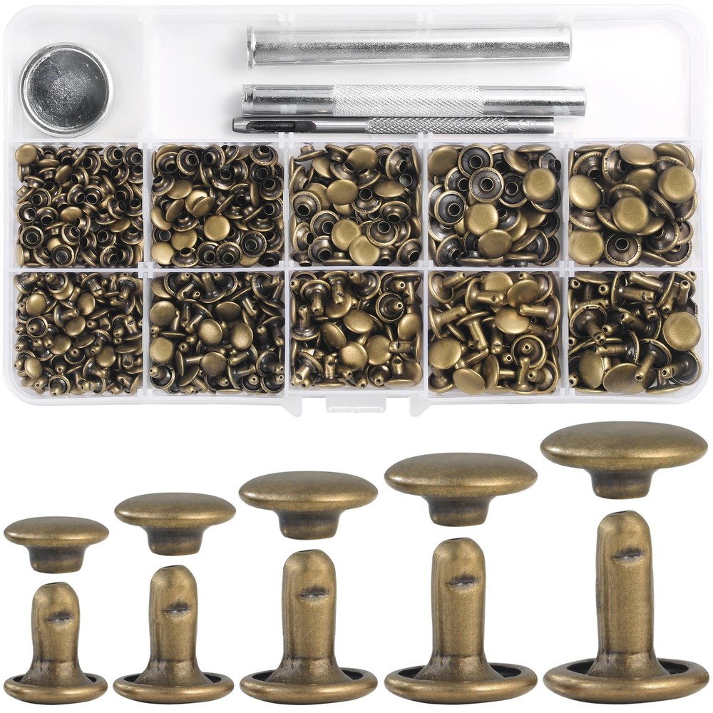 340 Sets Leather Rivets Kit Mixed Sizes Rivets for Leather Double Cap Rivets ...