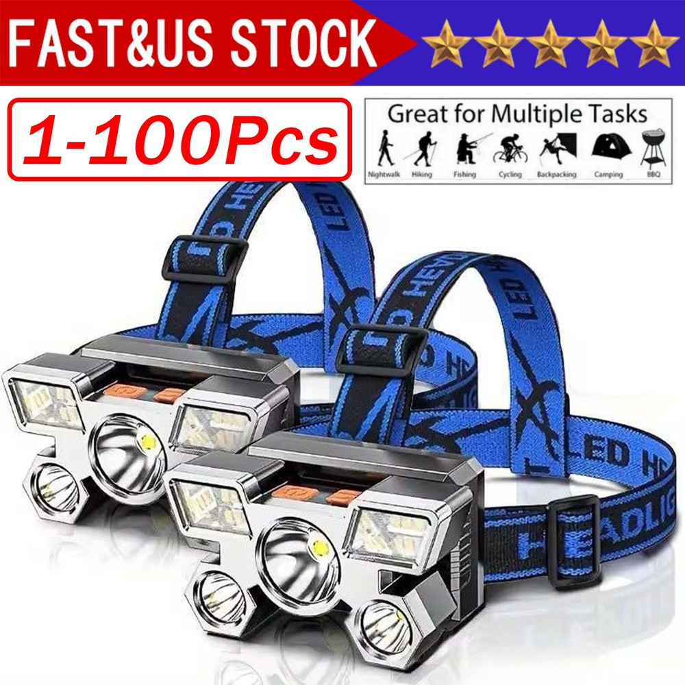 5 Leds Super Bright LED Headlights, USB Rechargeable Portable 4 Modes