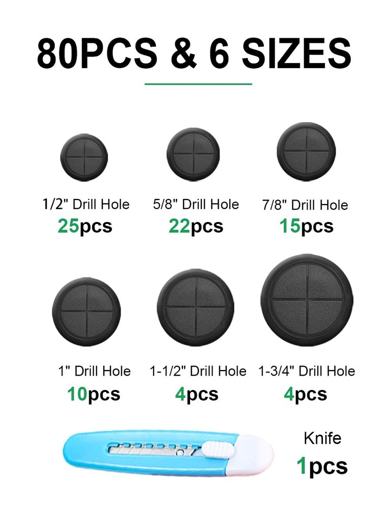 EASYEAH 80 Pcs Rubber Grommets Black Rubbr Kit, Black-80Pcs Round