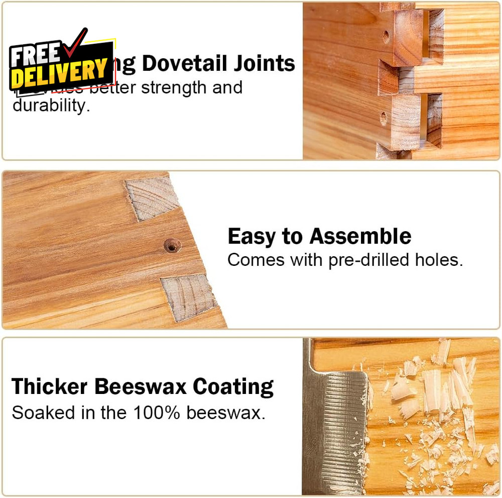 8-Frame Medium Langstroth Bee Hive Box Wax Dipped w Frames Wax Foundation