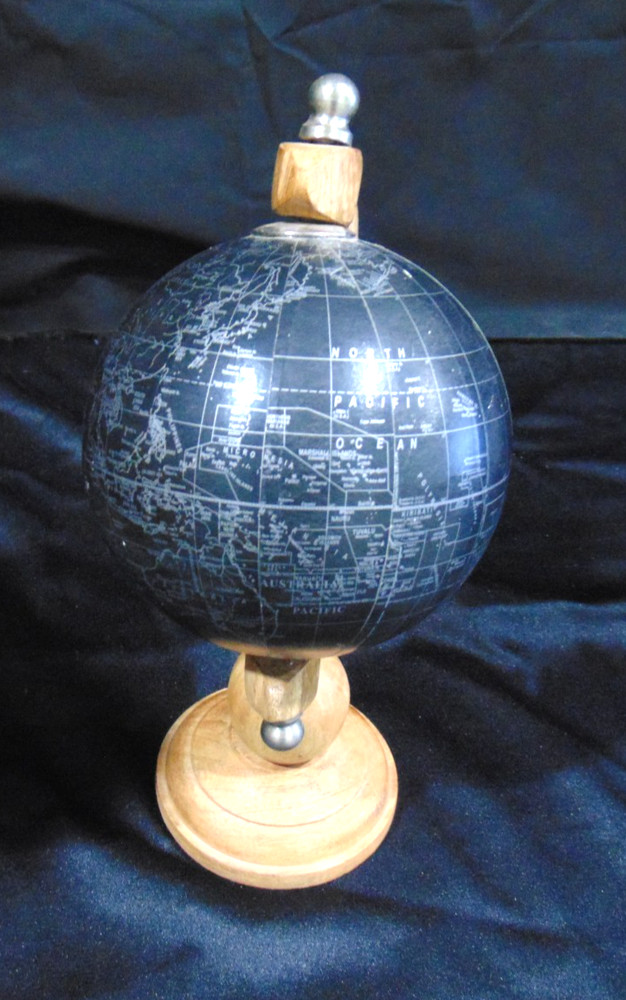 Small Black Globe With Wooden Stand - 10" Tall