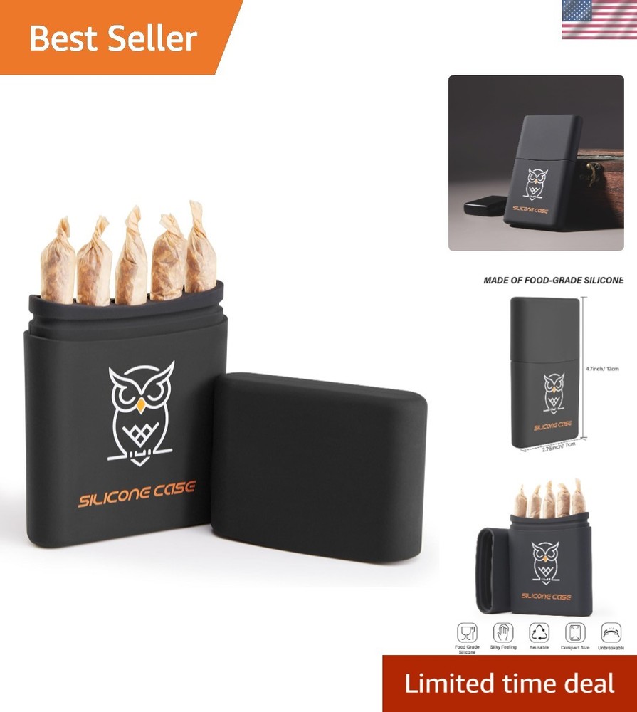 Compact Black Silicone Pre-Roll Storage Box - Perfect for Festivals & Adventures