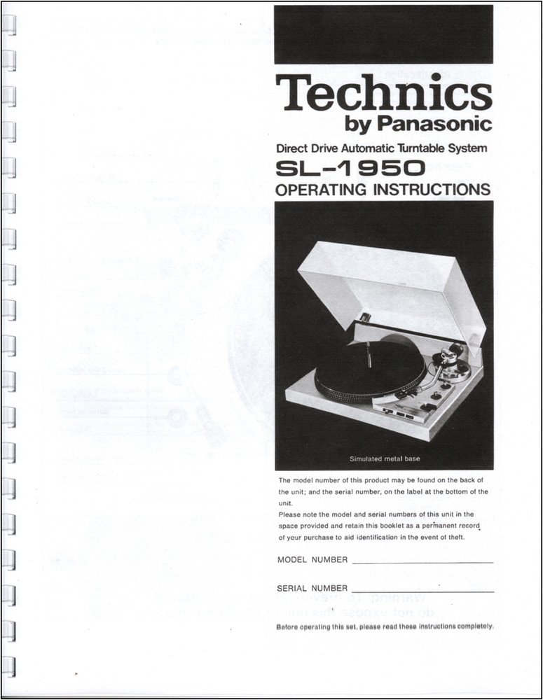 Technics SL-1950 Turntable Owners Manual