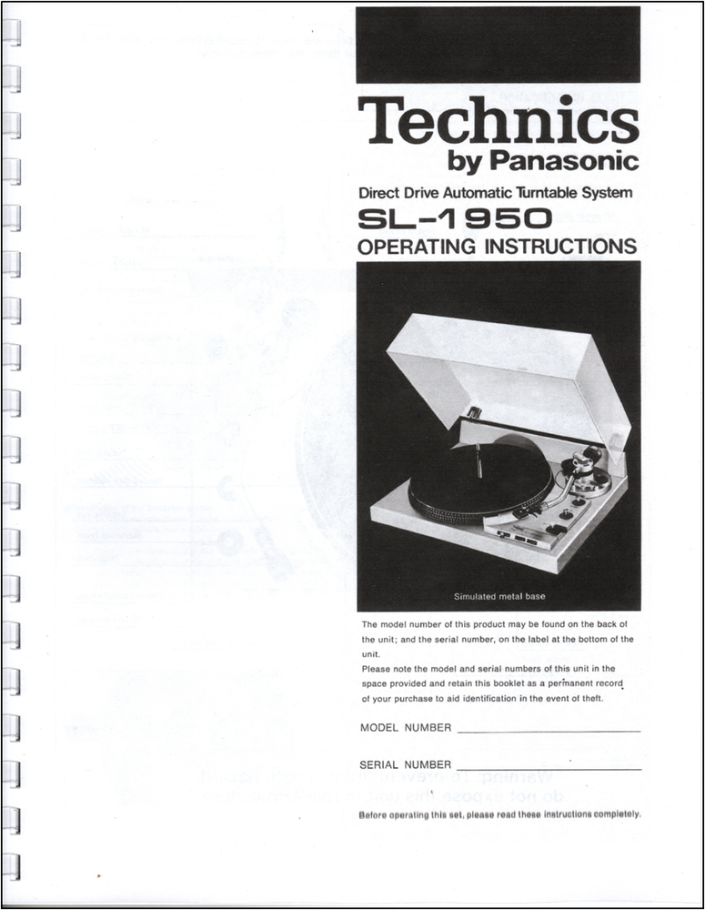 Technics SL-1950 Turntable Owners Manual