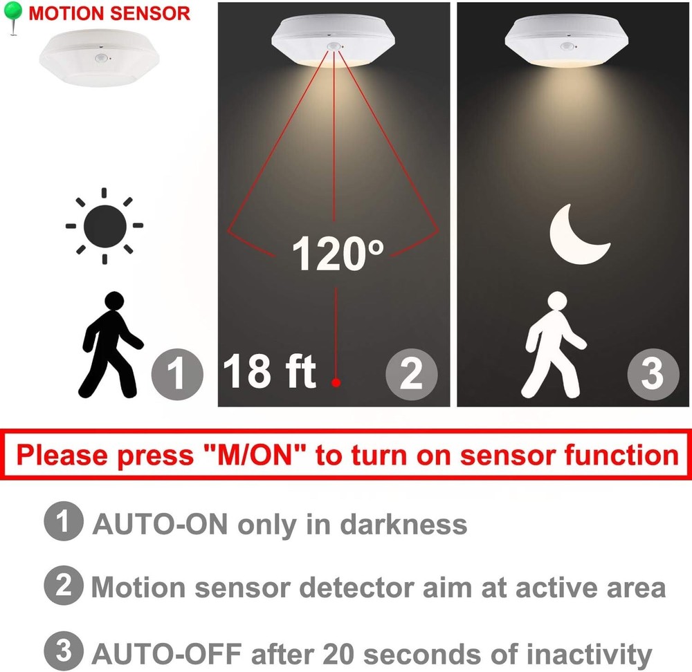 BIGMONAT Battery Operated Shower Light with Motion Sensor Wireless Ceiling Light