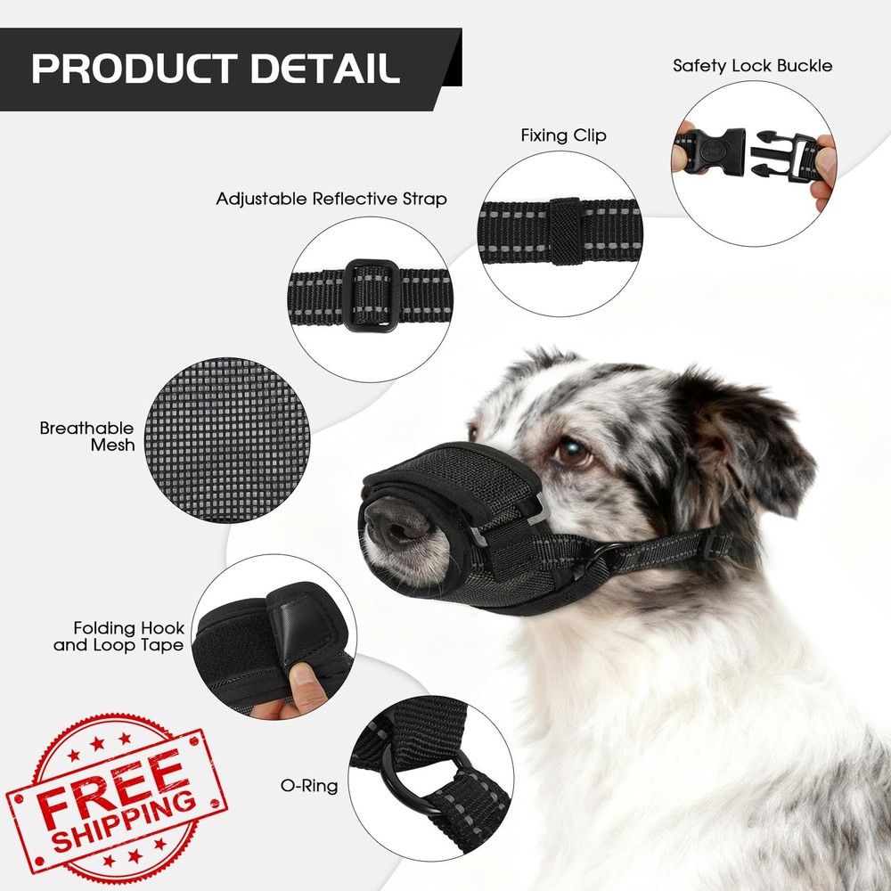 PURRLIA 2 Pack Dog Muzzle Small Medium Large Breathable Adjustable Soft S