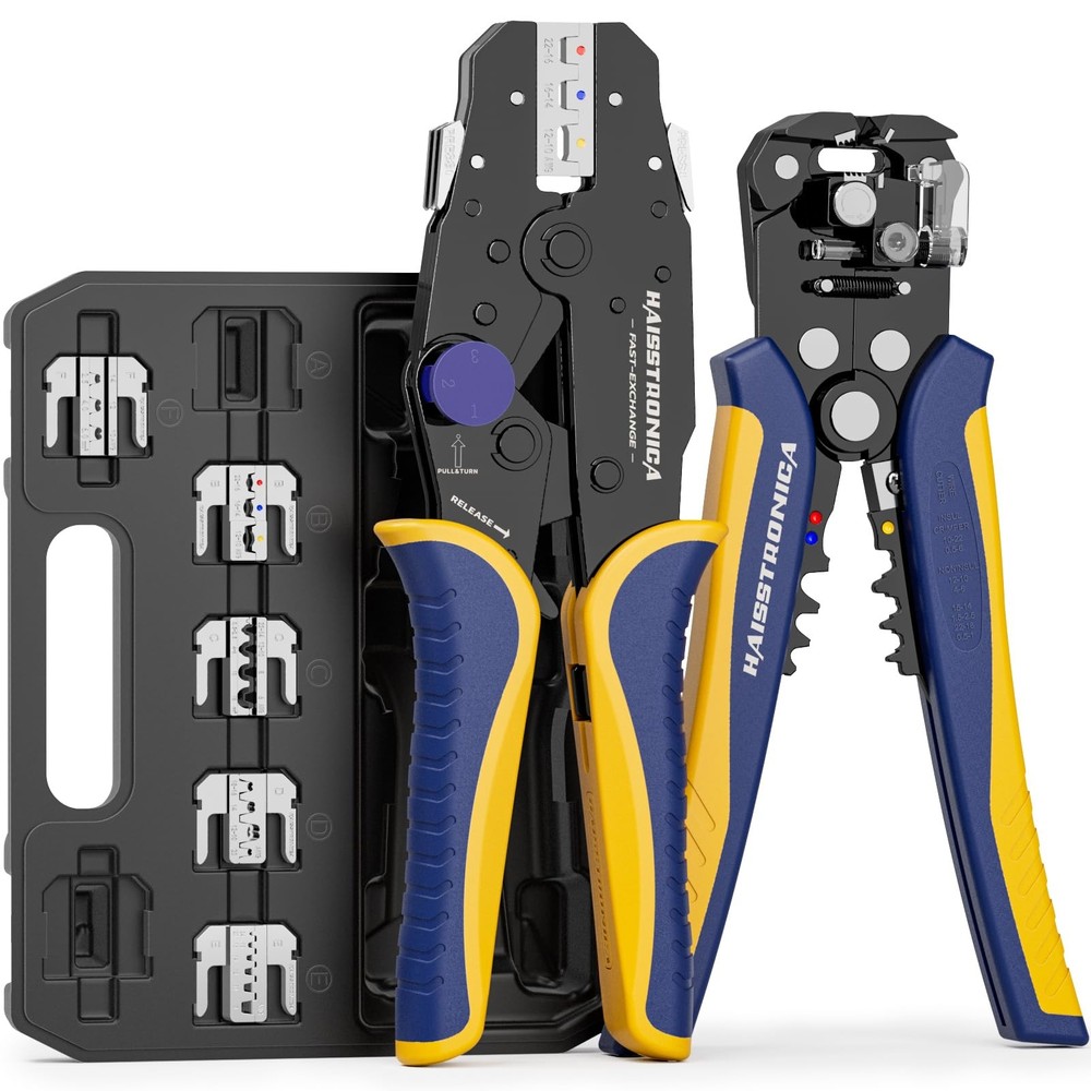 8PCS Rapid Replace Ratchet Crimping Tool Set Yellow,black,blue