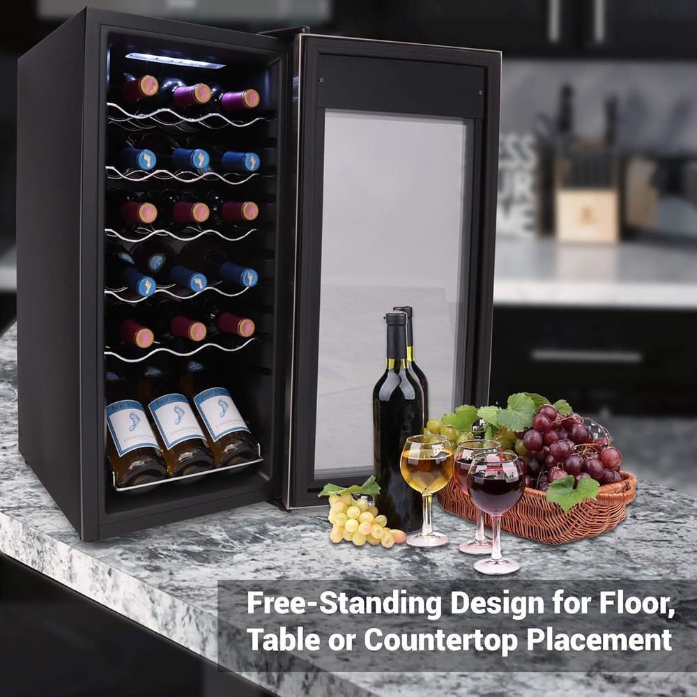 18-Bottle Wine Fridge - Quiet Mini Cooler with Adjustable Temperature