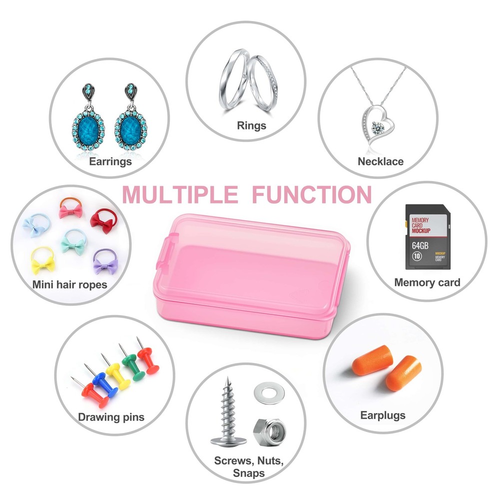 6 PCS Small Pill Box, Tiny Case,Mini Clear Plastic Storage Pink