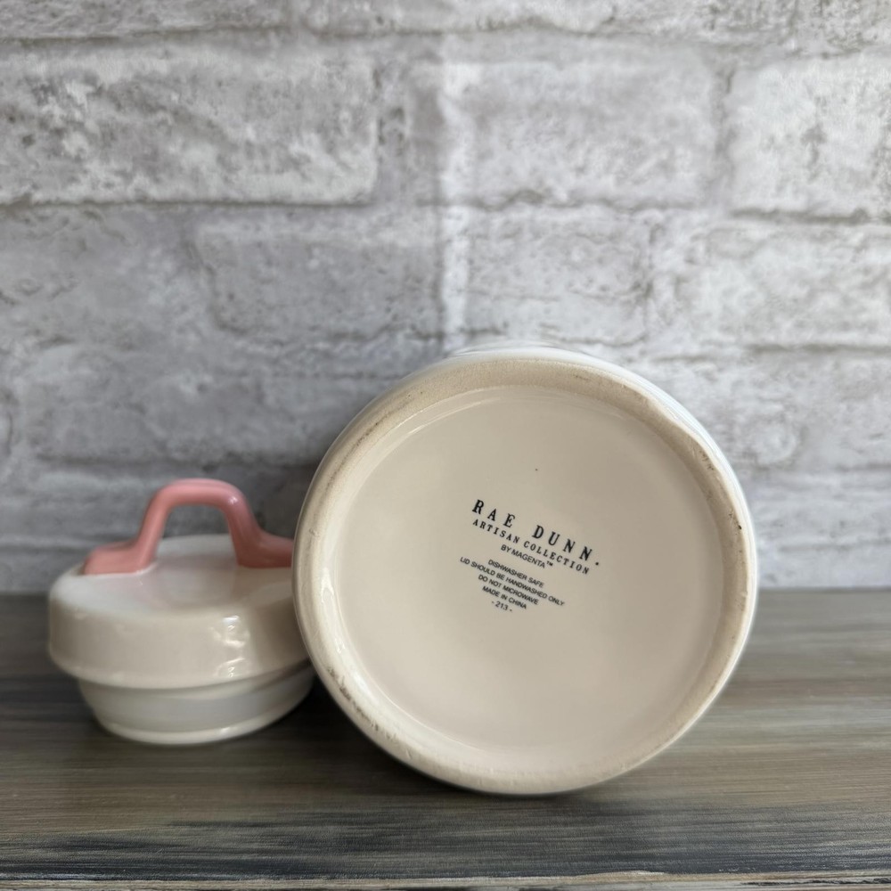 Rae Dunn Ceramic Spring Bunny Jar with Pink Handle Lid