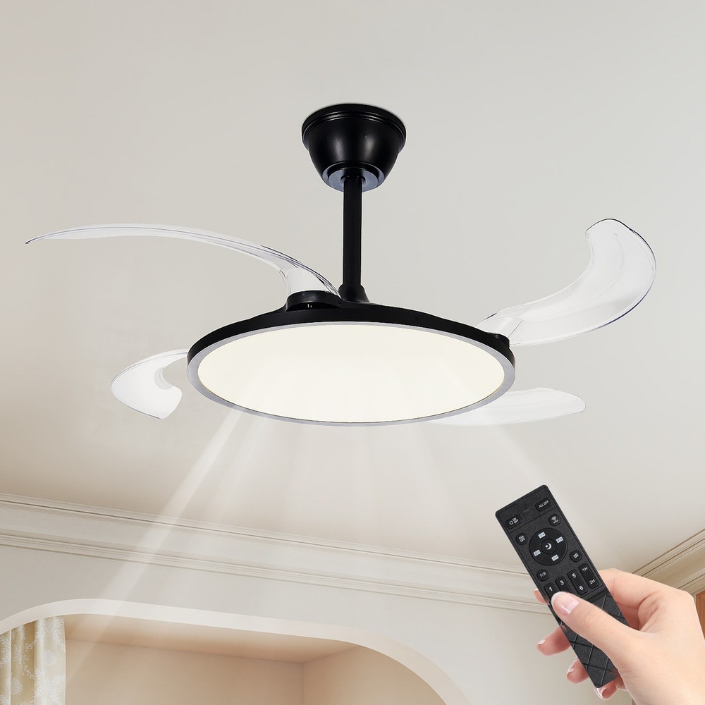 42" LED Ceiling Fan Light Dimmable 3CCT Retractable Blade w Remote & APP Control