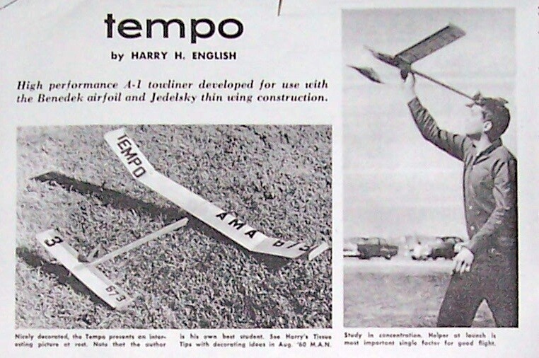 TEMPO PLAN + CONSTRUCTION ARTICLE For a 42" TOW-LINE GLIDER MODEL AIRPLANE