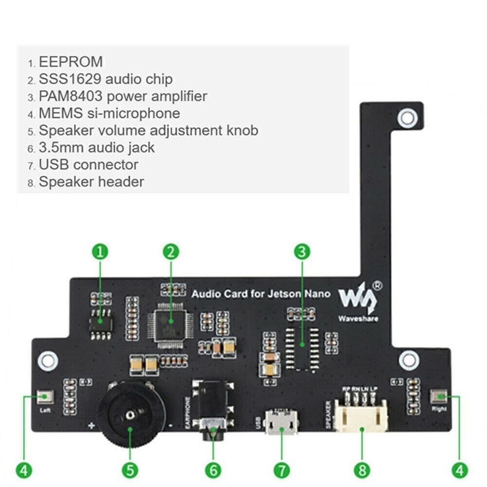 Waveshare Audio Codec Module for Jetson Nano USB Audio Codec Driver-Free Sou KI
