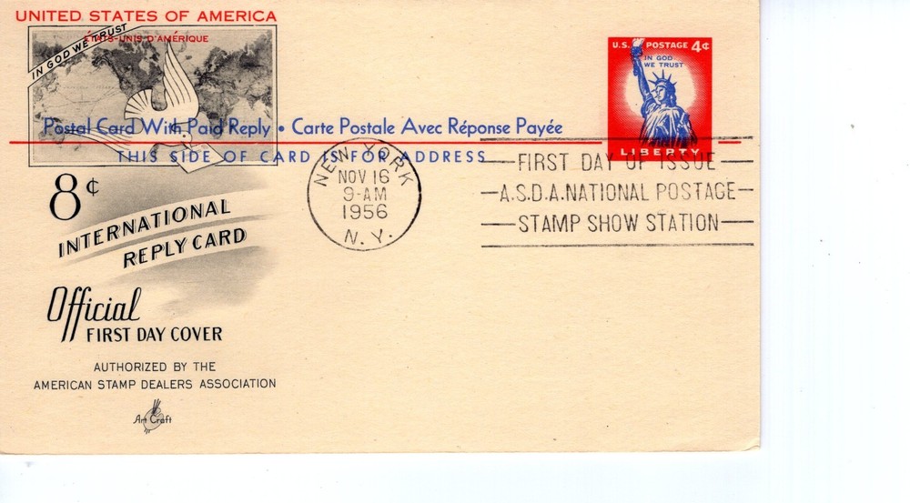 8 CENT INTERNATIONAL REPLY CARD - 1956 - DC825