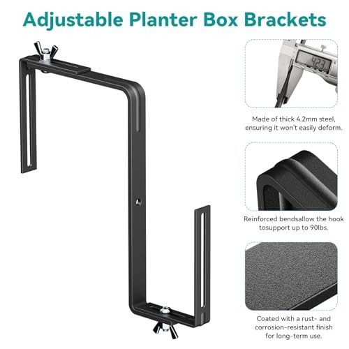 Adjustable Planter Box Brackets,Enhanced Bottom Support,Universal Outdoor Hangin