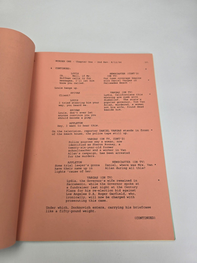 MURDER ONE / Doug Palau 1996 TV Script, Mary McCormack "Chapter One, Year Two"