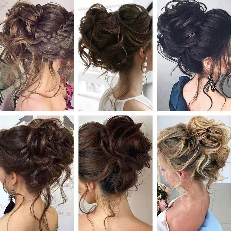 Natural Clip on in Messy Bun Hair Piece Extension Hair Claw Clip Wedding Updo US