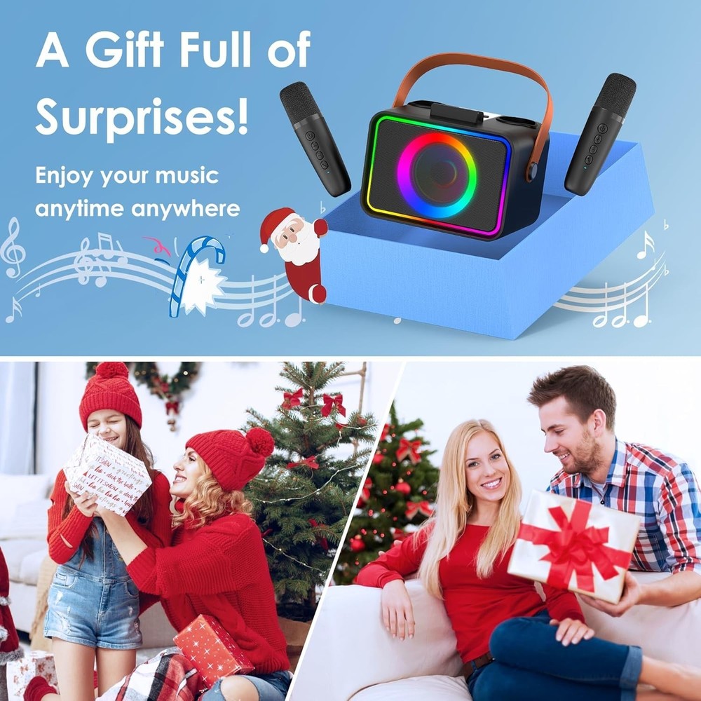 Karaoke Machine,Portable Bluetooth Speaker with 2 Wireless Microphone for Adu...