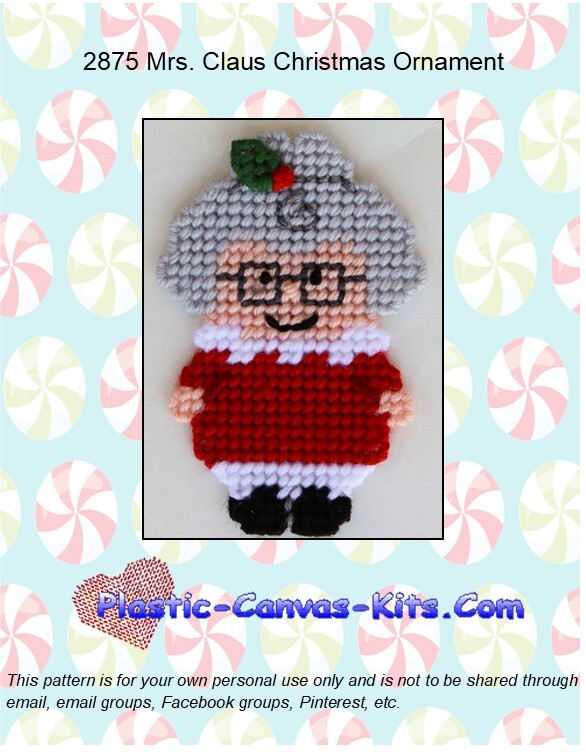 Mrs. Claus Christmas Ornament- Plastic Canvas Pattern or Kit