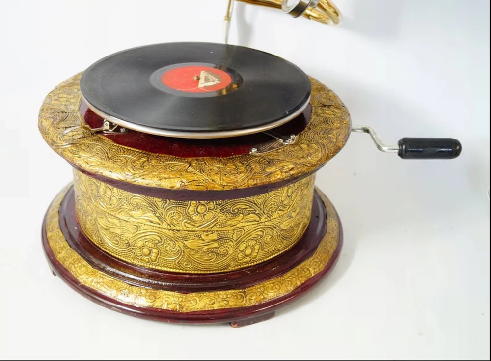 HMV Gramophone Fully Functional Working Phonograph, win-up record player gift