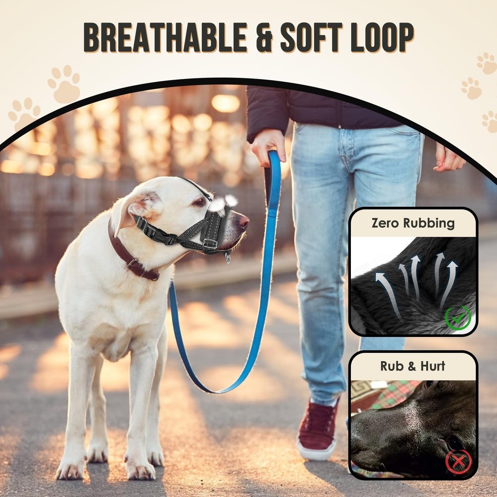 Soft Dog Muzzle, Adjustable Padded Nylon Muzzle for Large Medium Dogs Anti Ch...